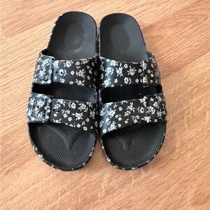 Birkenstock Black Floral Double-Strap Slide Sandals